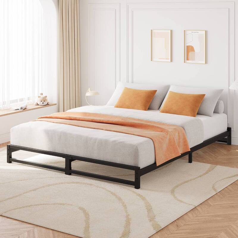 Durable Heavy Duty Metal Bed Frame with Steel Slat, Queen Size