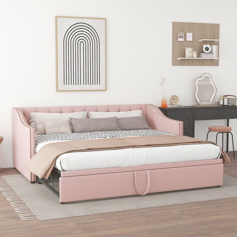 Upholstered Sofa Bed with Pop-Up Bed Frame