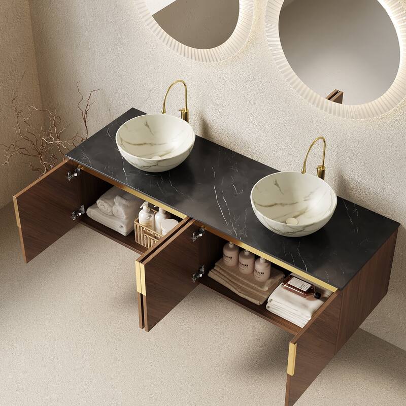 Wall-Mounted Bathroom Vanity with Round Ceramic Sink