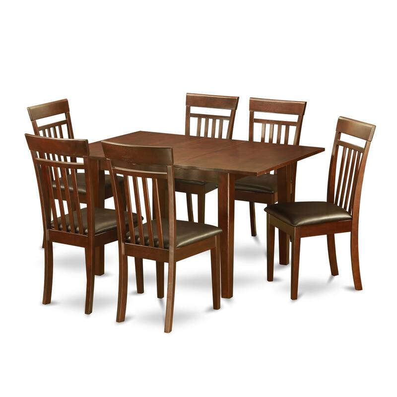 East West Furniture 7 Piece Dining Table Set- a Rectangle Dinner Table and 6 Dining Room Chairs, Mahogany (Seat Options)