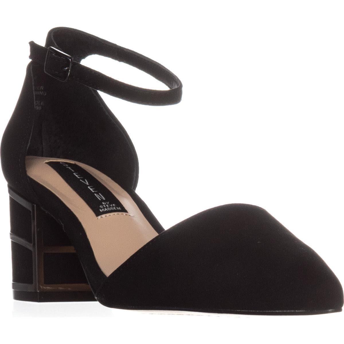 black ankle strap low heel shoes