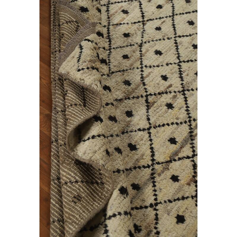 Beige Trellis Moroccan Oriental Area Rug Handmade Wool Carpet - 6'11" x 9'9"