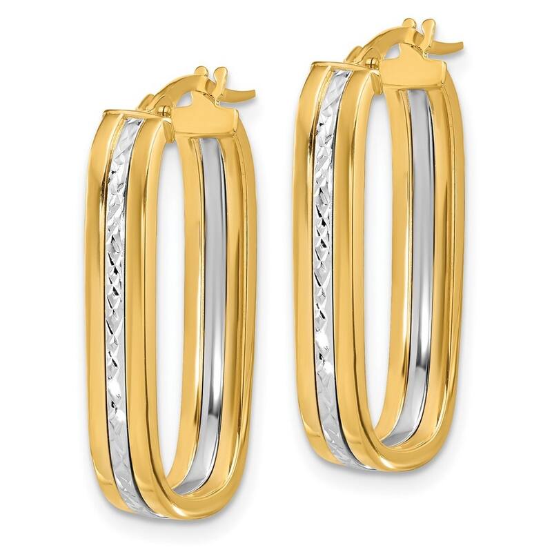 Curata 14k Two Tone Gold Sparkle Cut Oval Hoop Earrings - 26.5x13mm