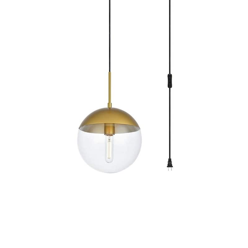 Elian 1-Light Plug in Pendant with Frosted White Shade - Brass - 10" Diameter