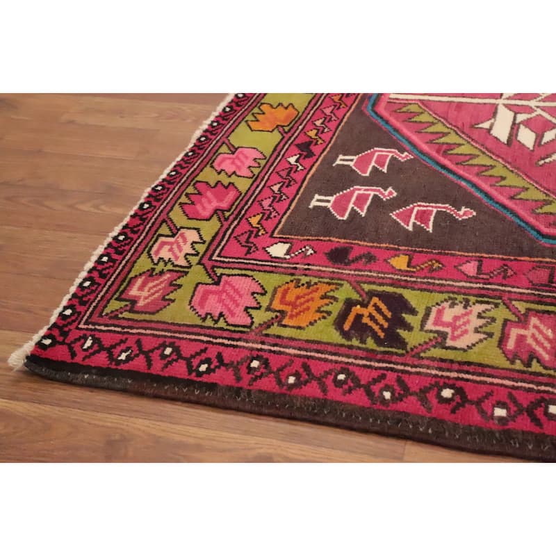 Hand Knotted Oriental 100% Wool Carpet Traditional Tribal Pink Ardebil Runner Rug - 10' 4'' X 3' 11''