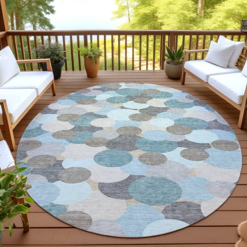 Machine Washable Indoor/ Outdoor Mucho Bubbles Chantille Rug - Turquoise - 8' x 8'