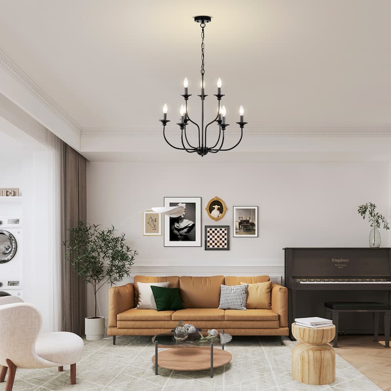 Rosalynne 28-Inch 9-Light Black Finish 2-Tier Drip Cup Candelabra Chandelier Ceiling Light