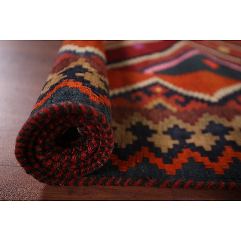 Vegetable Dye Kilim Qashqai Persian Rug Hand-Woven Tribal Wool Carpet - 4'3"x 7'10"