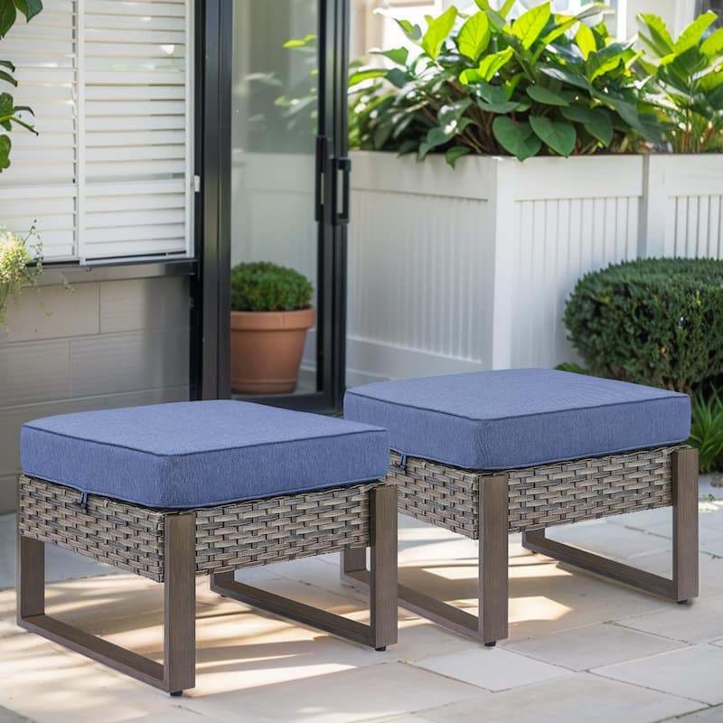Gymojoy Outdoor Ottomans Footrest with Cushions - Grey - Grey - Blue