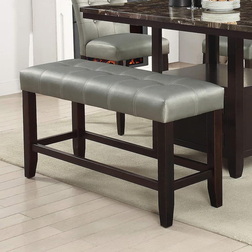 Counter Height 1pc Bench Silver Faux Leather