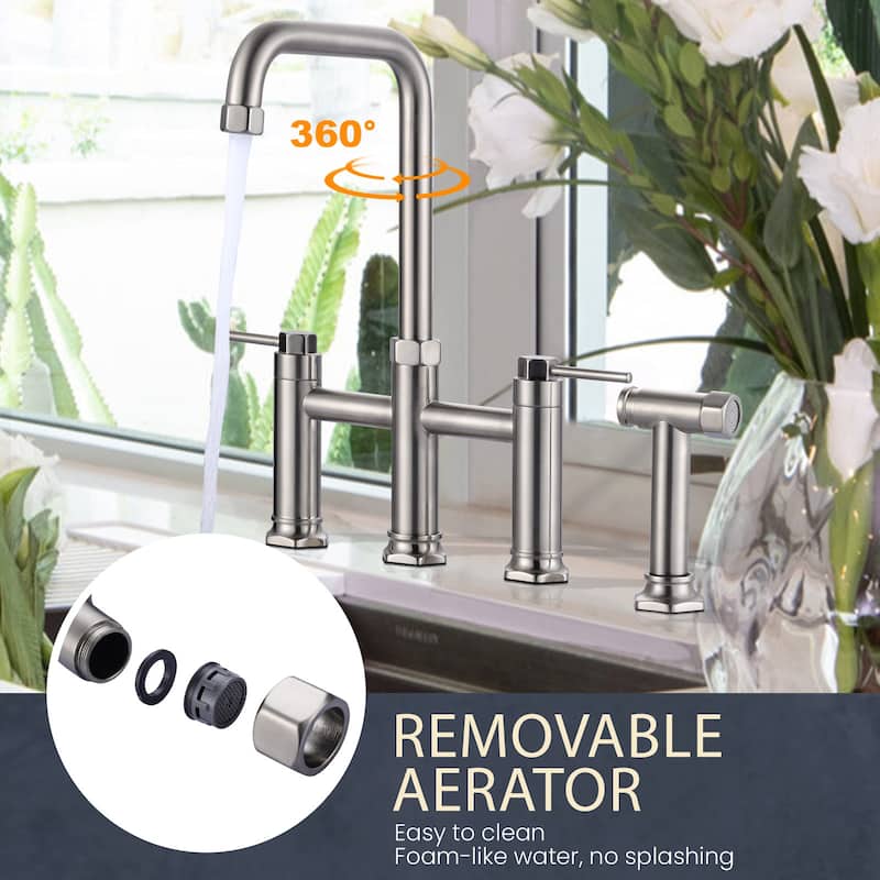 WOWOW Minimalist Bridge Kitchen Faucet with Side Sprayer