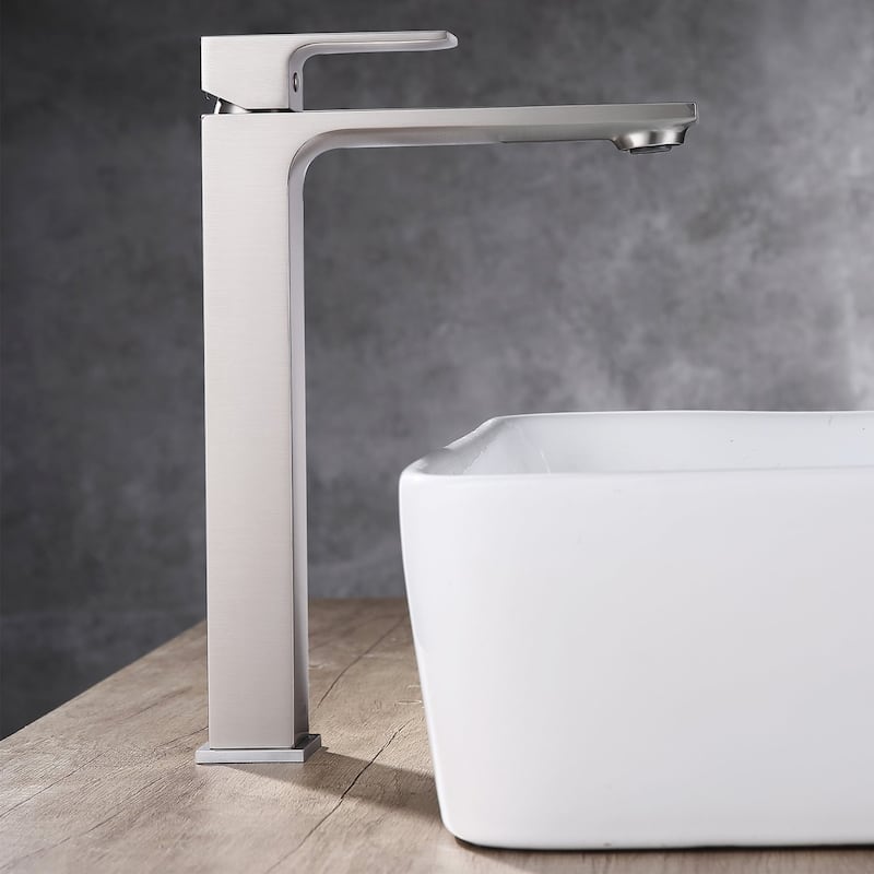 Single Handle Vessel Sink Bathroom Faucet With Pop Up Drain Assembly - Brushed Nickel