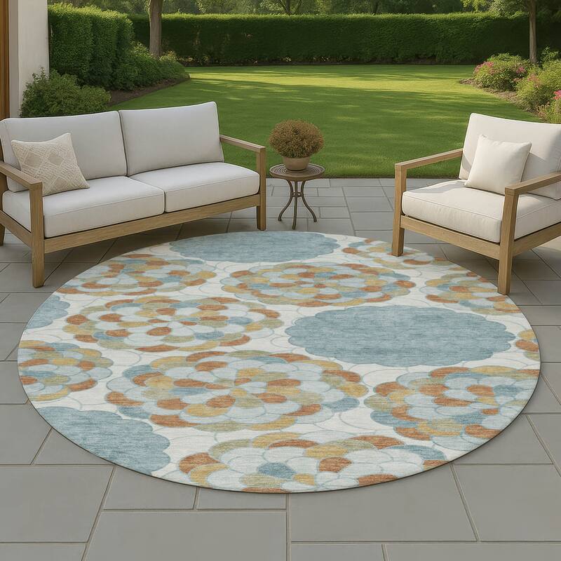 Machine Washable Indoor/ Outdoor Mosaic Cluster Chantille Rug - Sky - 8' x 8'