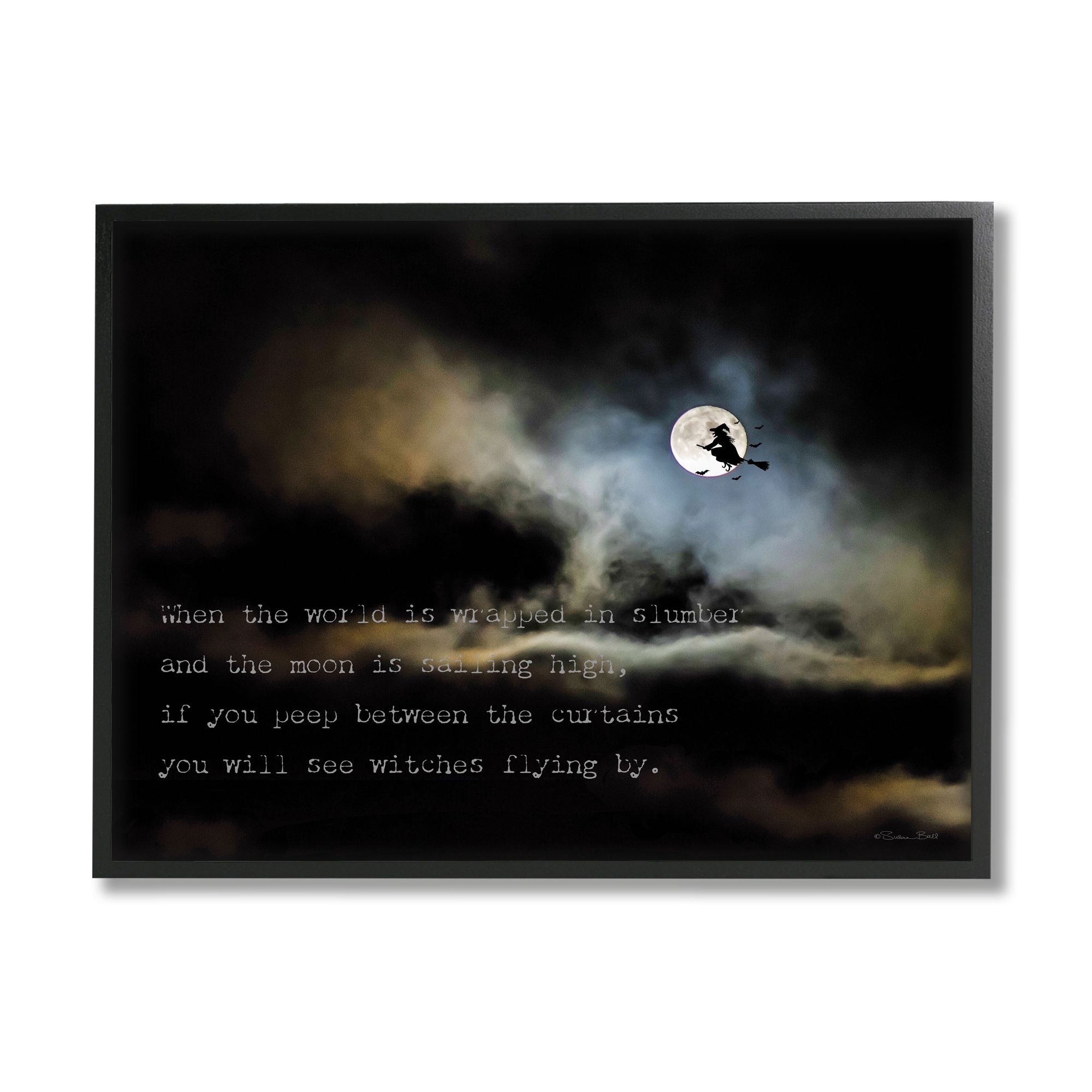 Stupell Witch Flying By Moon Framed Giclee Art Design by Susan Ball