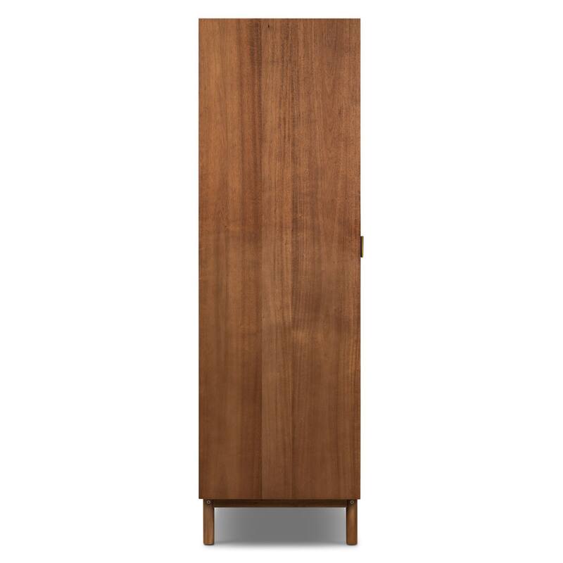 Nuvon Walnut-Finished Acacia Wood Cabinet with Double Glass Doors