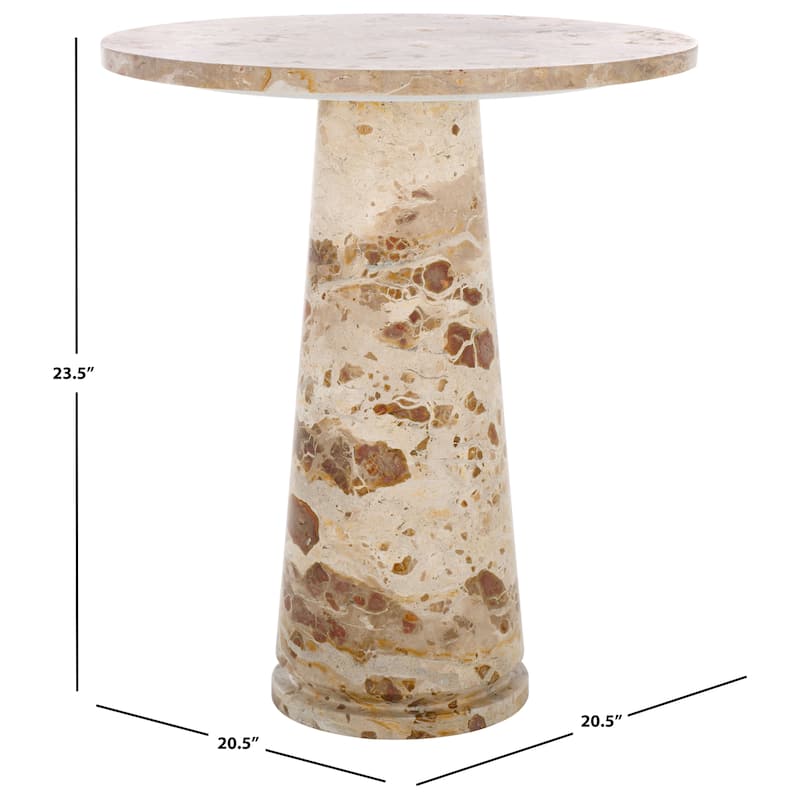 SAFAVIEH Couture Ghicu Tall Round Marble Accent Table - 22 In W x 21 In D x 24 In H - 21"W x 21"D x 24"H - Beige