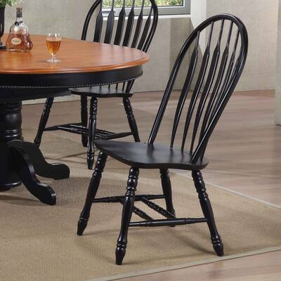 Retro Dining Chairs - Black Cherry Wood Side Chairs - Set of 2 - Comfort Back Design - Fully Assembled