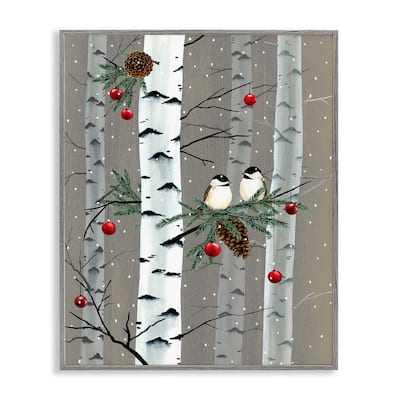 Stupell Birds and Holiday Ornaments Birch Tree Forest Framed Wall Art - Brown