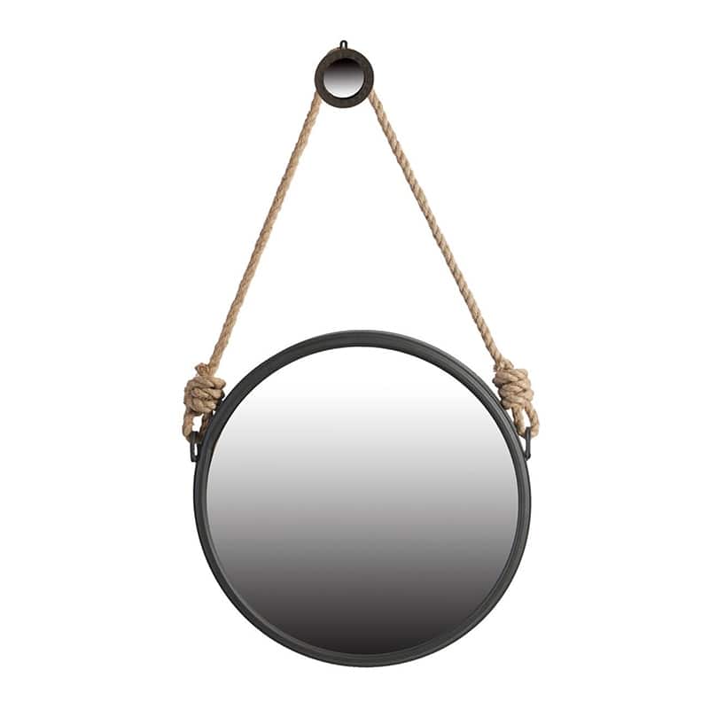 Round Metal Frame Mirror with Rope Strap