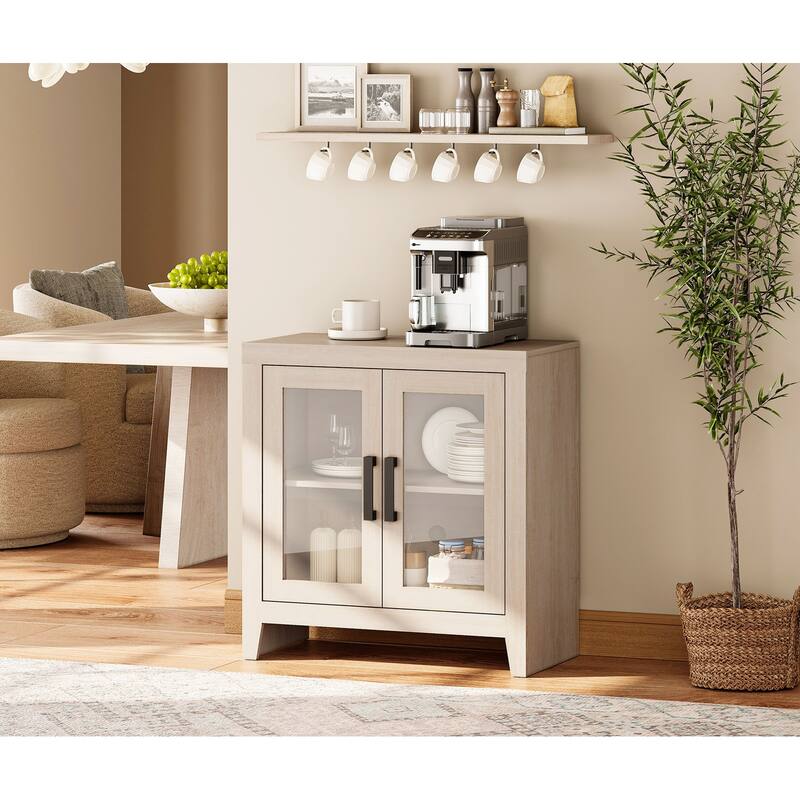 WAMPAT Modern Farmhouse Modular Buffet Cabinet, Glass Door Sideboard with Adjustable Shelves