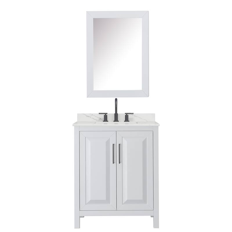 Daria 30-inch Single Vanity, 3 Hole Quartz Top, Med Cabinet