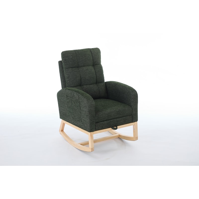 Modern Accent Rocking Chair Rocking Chair with Solid Wood Legs, Glider Rocker Side Pocket Living Room Lounge Arm Chair - Green