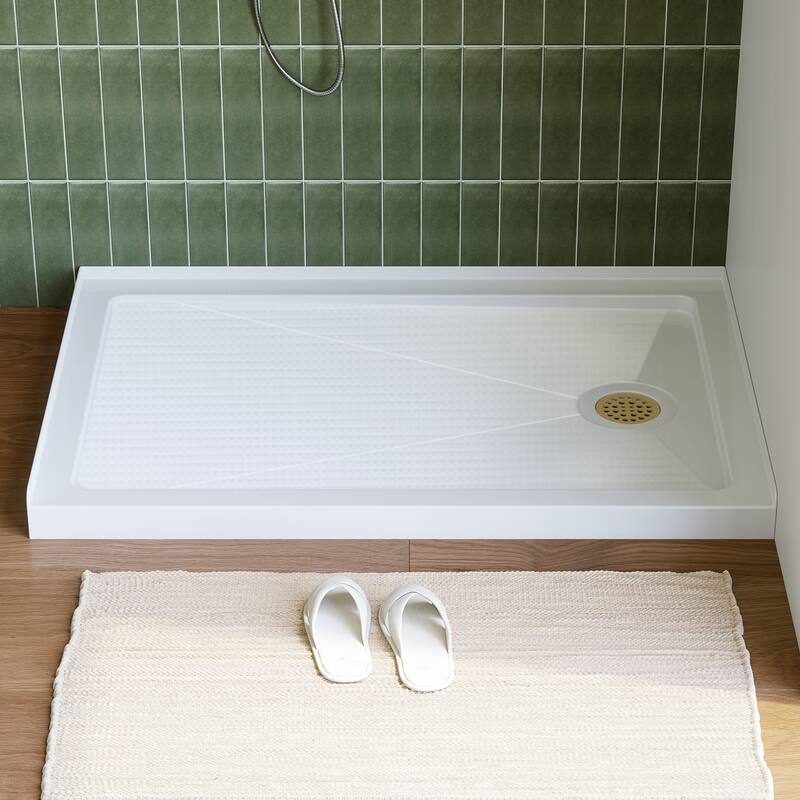 HOROW 48 x 32 Inch Alcove Shower Pan Base in White with Left Drain - Right Drain Location