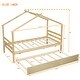 preview thumbnail 8 of 10, Natural Twin Size Pine Wood House-shaped Bed with Trundle and Roof for Kids, Boys and Girls