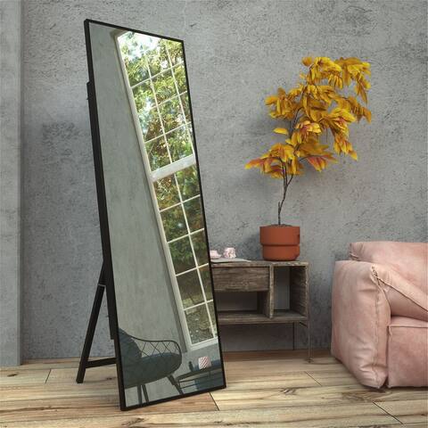 Black Adjustable Rectangle Metal Frame Full-Length Floor Mirror