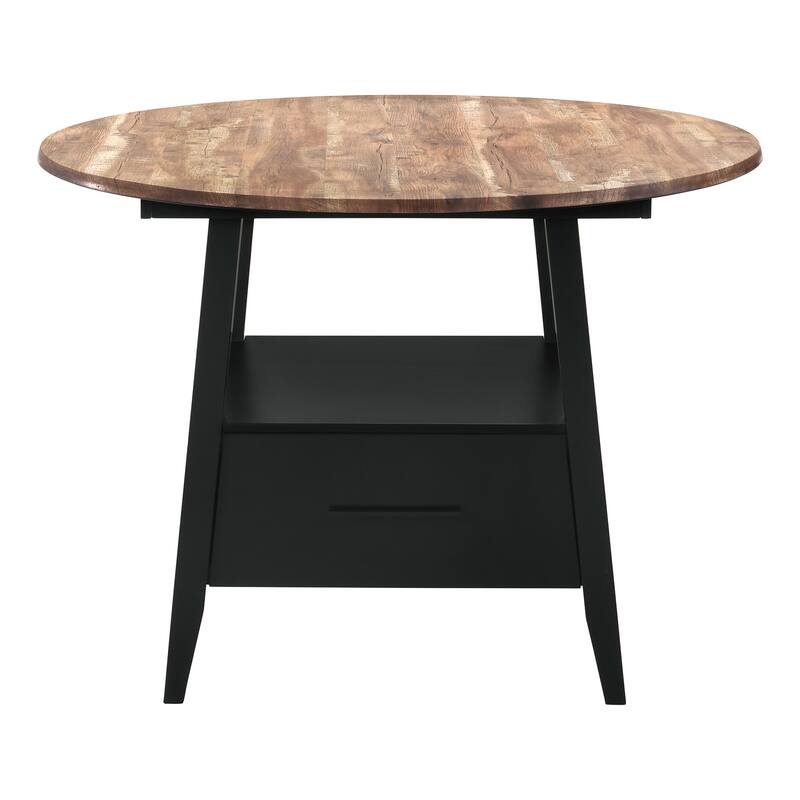 Astor Yukon Oak and Black Storage Base Round Counter Height Table