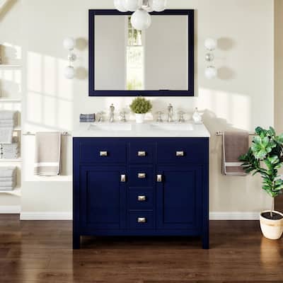 Artemis 44" Blue DS Bath Vanity with Carrara Style Man-Made Stone Top