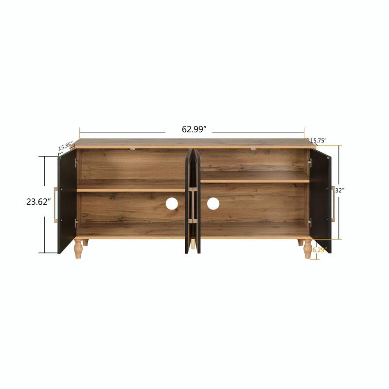 Large Storage Cabinet with Carved Flower Doors and Metal Handles