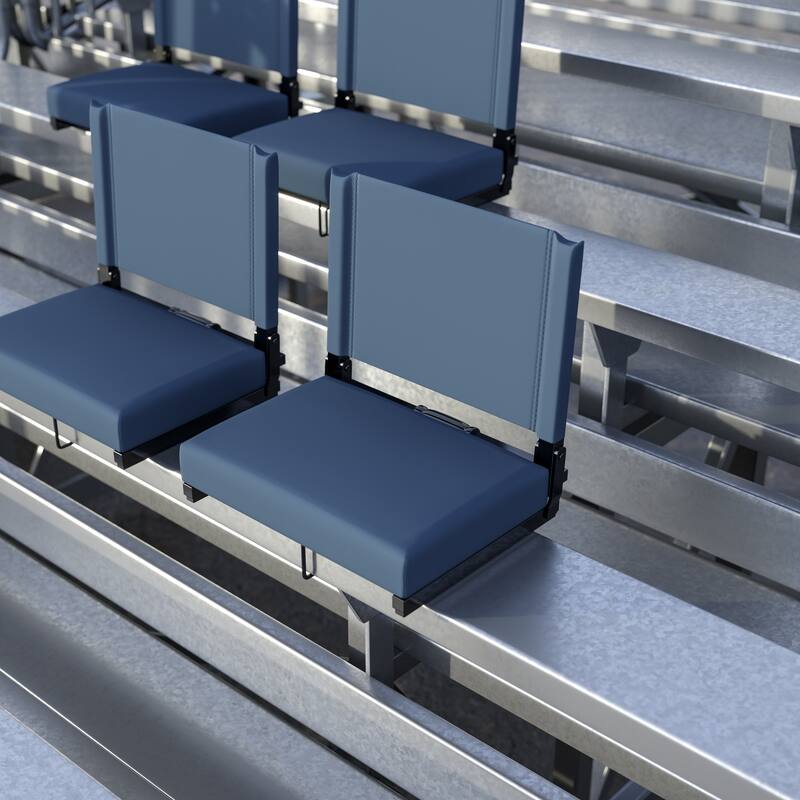 2 Pack 500 lb. Rated Lightweight Stadium Chair-Handle-Padded Seat - Navy Blue