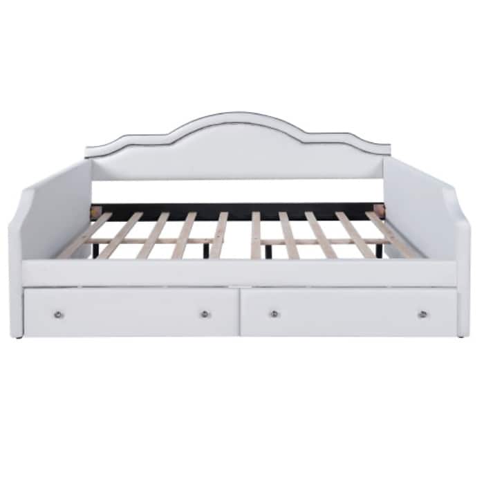 Full Size Upholstered Daybed with LED Lights and 2 Storage Drawers - Modern Fabric Sofa Bed