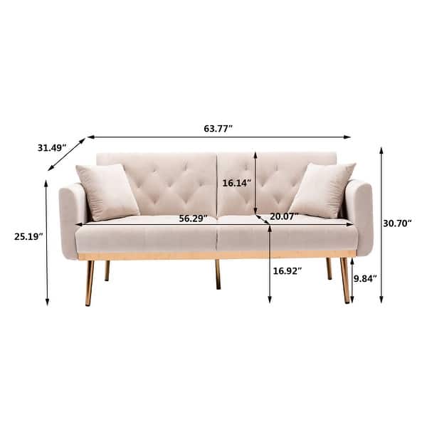 dimension image slide 0 of 7, Velvet Upholstered Tufted Loveseats Sleeper Sofa With Rose Golden Legs