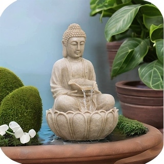 22 in Sandstone Water Fountain with Buddha Design for Lawn and Garden ...
