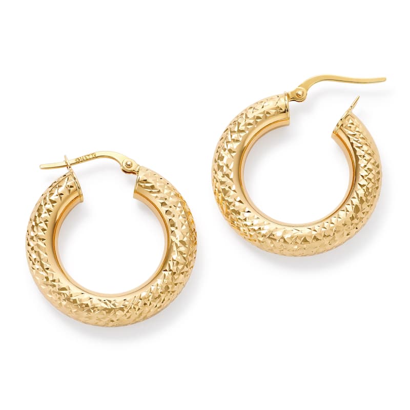 Clover 14K Yellow Gold Diamond-Cut Round Hoop Earrings 3mm (25 &30mm)