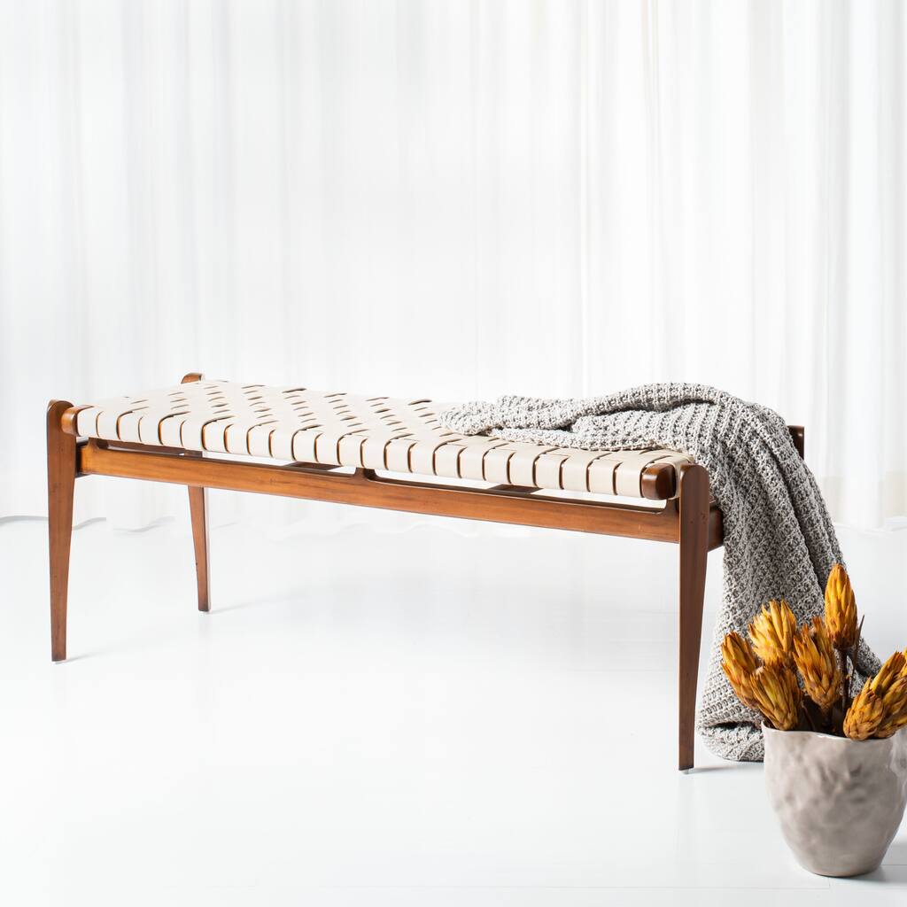 SAFAVIEH Couture Ciresila Leather Bench - 50.8" W x 16.5" D x 18.1" H - 51Wx17Dx18H