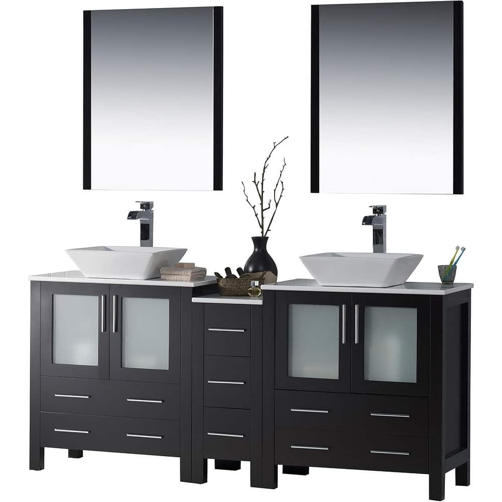 Blossom Sydney 72 Inch Double Sink Vanity with Side Cabinet & Mirrors