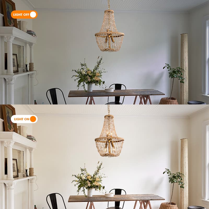 Bohemian Natural Brown Hemp Rope 4-Light Basket Chandelier - 16.54" fixture width x 25.2" fixture height