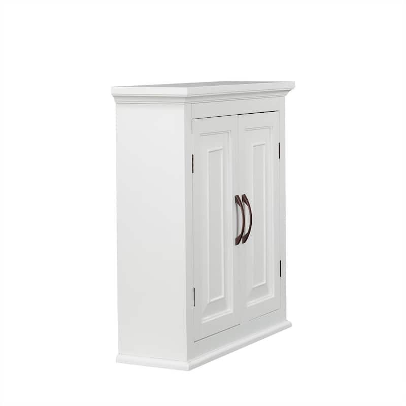 Teamson Home St. James 2-Door Wall Cabinet with Adjustable Shelves and Brushed Bronze Handles