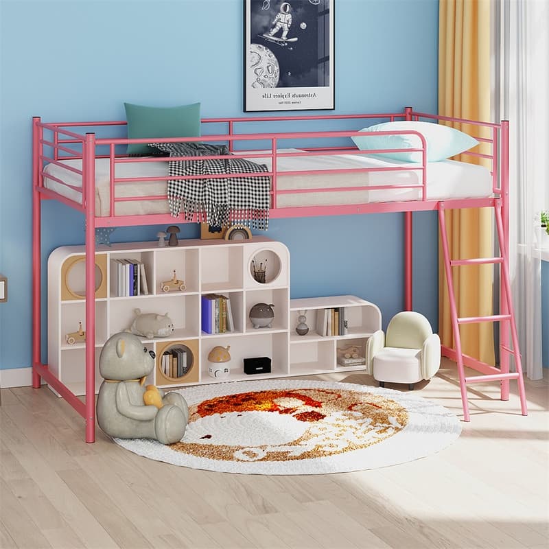 Junior Metal Twin Loft Bed With Guard Rails And Stairs