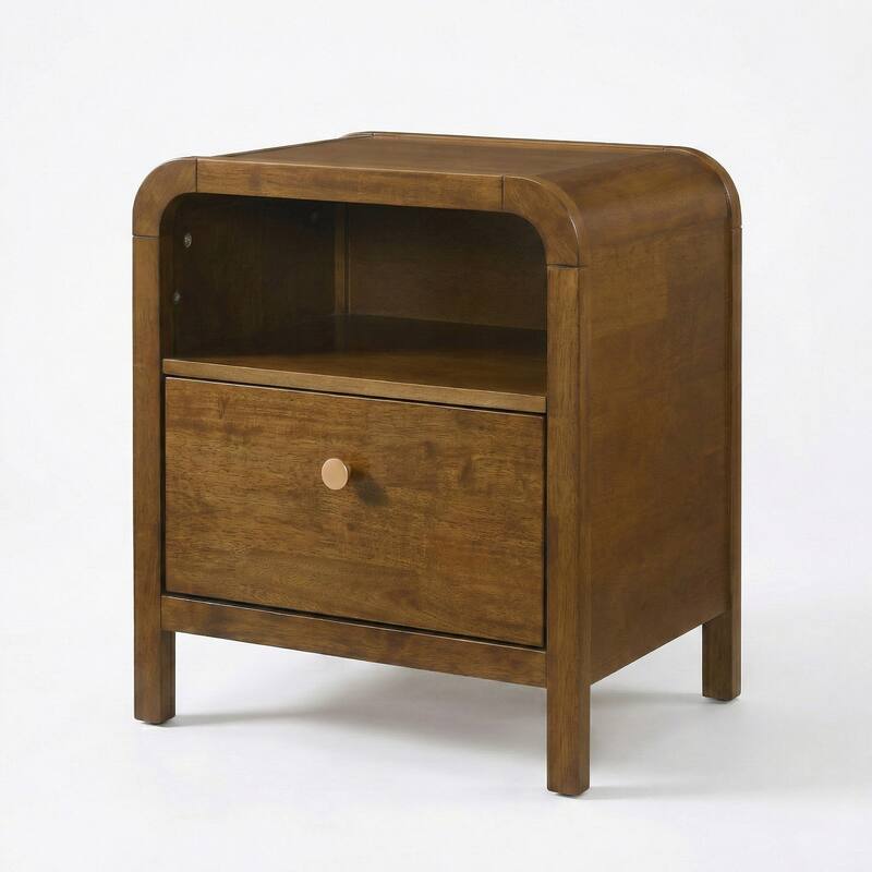 Roundhill Furniture Eldren Wood Nightstand with Solid Rubberwood Frame, Walnut Finish