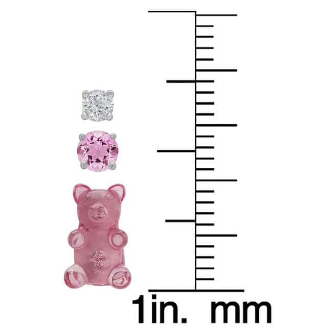 .925 Sterling Silver Pink Sapphire Gummy Bear 3 Pair Earring Set.