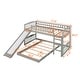 preview thumbnail 7 of 7, Simple Casual Style Gray Twin Over Twin Floor Bunk Bed Wood Loft Bed with Slide and Ladder