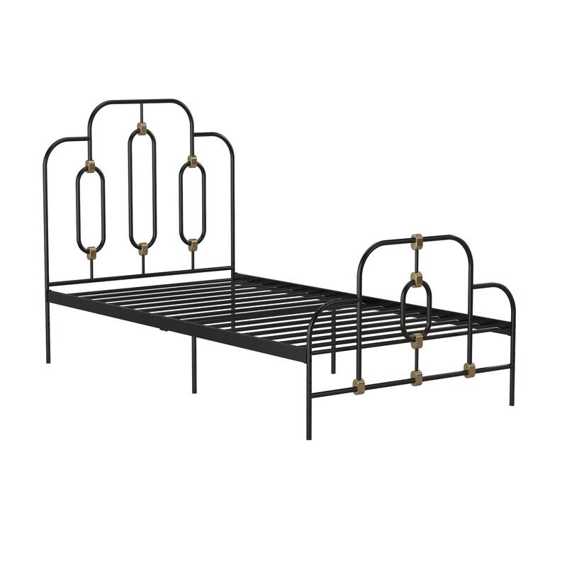 Vintage Metal Bed with Adjustable Height and Gold Detailing