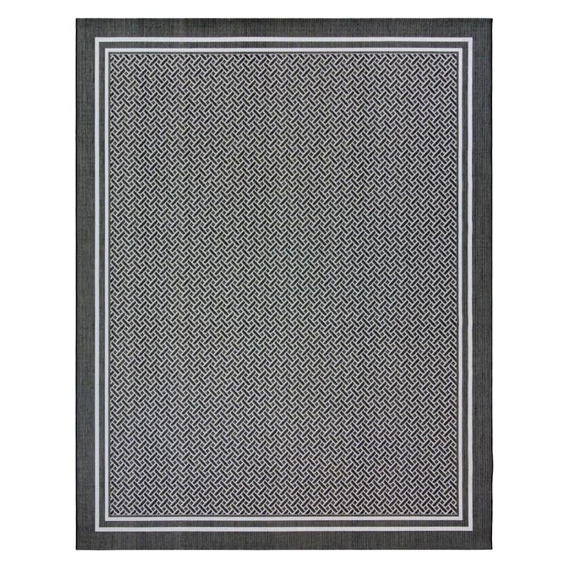 Gertmenian Paseo Soroa Black/White Classic Border Flatweave Indoor/ Outdoor Area Rug