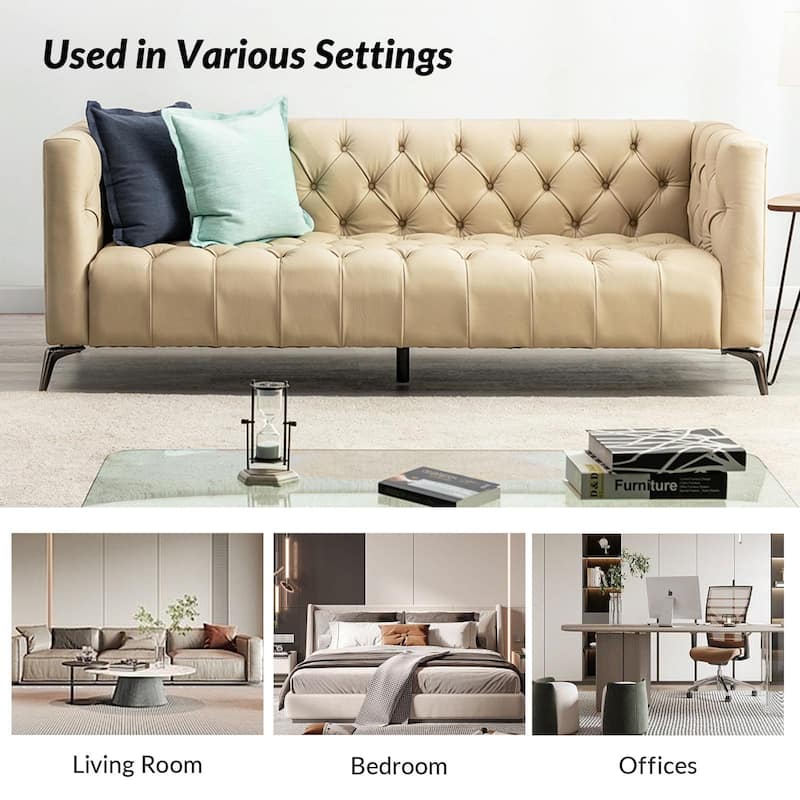 Nestor Transitional Genuine Leather Sofa with Metal Legs and Tufted Back