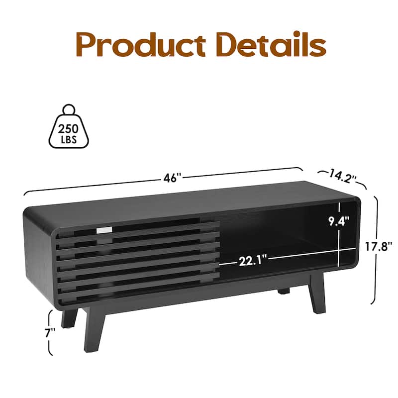 TV Stand for TV Up to 59 Inch, Entertainment Center with Storage Cabinet and Sliding Door, Mid-Modern Century Console Table