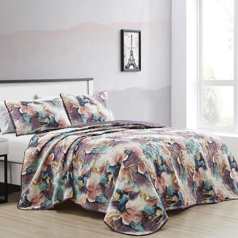 Shatex Poline 3 piece Lightweight Cooling Bedspread set,Oversized Reversible Quilt set - King